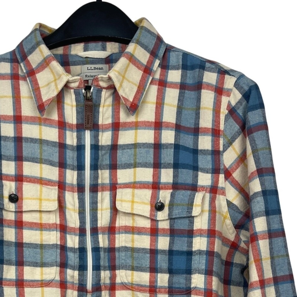 L.L.Bean‎ FLANNEL Quarter-Zip Women's M Cotton Scotch Plaid Pullover Blue 517557